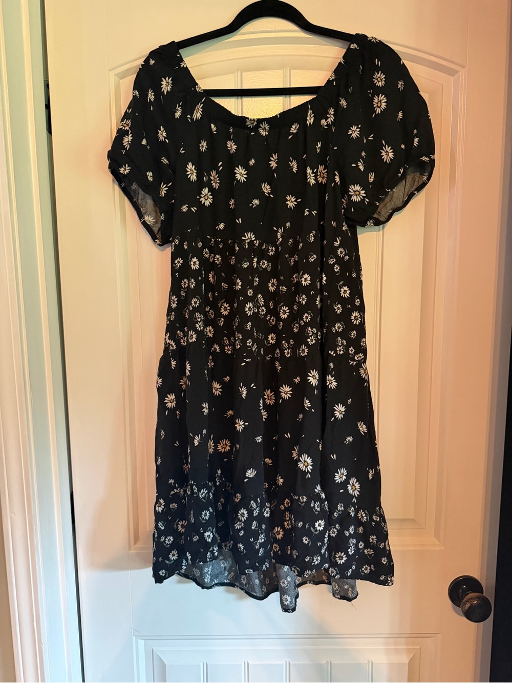 Maurices Black Daisy Print Dress with Puff Sleeves